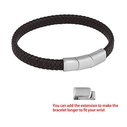 Geoffrey Beene Men's Braided Genuine Leather Bracelet with Stainless Steel Closure - color: Brown, Silver