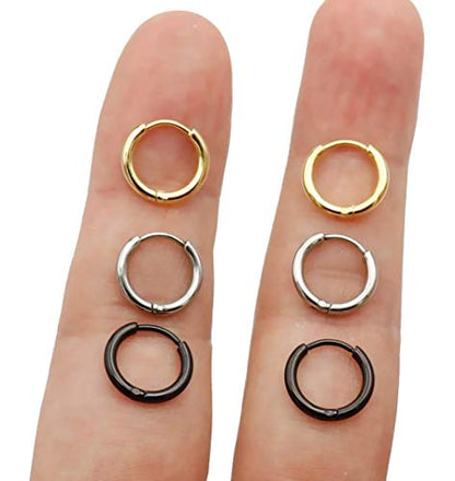 EACHLP Tiny Hoop Earrings 18K Real Gold Plating Surgical Steel Unisex - style: 8MM Hoops