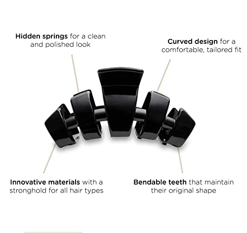 TELETIES - Large Hair Clip - Strong Grip, Bendable Teeth, Comfortable Curved Design - Ideal for Thick Hair - For All Hair Textures - Jet Black - color: Jet Black