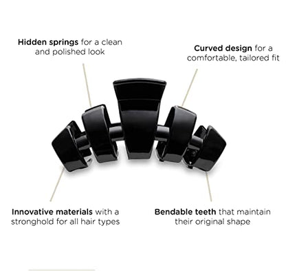 TELETIES - Large Hair Clip - Strong Grip, Bendable Teeth, Comfortable Curved Design - Ideal for Thick Hair - For All Hair Textures - Jet Black - color: Jet Black