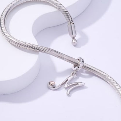 Letter Charms for Pandora Bracelets 925 Sterling Silver Alphabet Initial Charms Bead Jewelry Gift for Women - style: Initial M