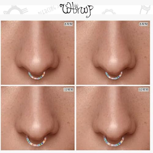 WBRWP 316L Stainless Steel Nose Hoop Rings Clicker with Zircon/Opal 14g-20g | Hypoallergenic Nose Rings Segment Clicker Lip Rings Cartilage Rook Conch Earrings Diameter 5mm-10mm - color: Flat silver ring with colorful zircon-1pc pack