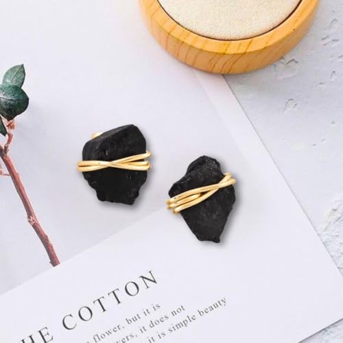 Gempires Wire Wrapped Raw Gemstone Stud Earrings for Women, Birthstone | Handmade wire-wrapped raw gemstone stud earrings — choose from stones and birthstones, artisan raw crystals on gold. - style: Black Tourmaline