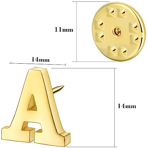 Initial Lapel Pin for Men Women, Brooch Pins for Men Suits, Metal Button Pins in 18K Gold and Silver Tone. - color: Gold-A