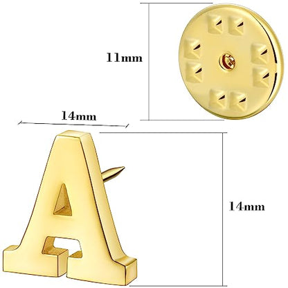 Initial Lapel Pin for Men Women, Brooch Pins for Men Suits, Metal Button Pins in 18K Gold and Silver Tone. - color: Gold-A