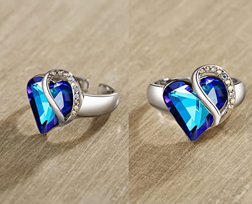 Leafael Infinity Love Women's Adjustable Crystal Heart Ring with Birthstone Crystals Healing Stones, Jewelry Gifts for Women, Birthdays Valentine's Day, Silver-Tone, Open End, Size 6.5-8 - color: 10b-September-Health-Rainbow Sapphire Blue