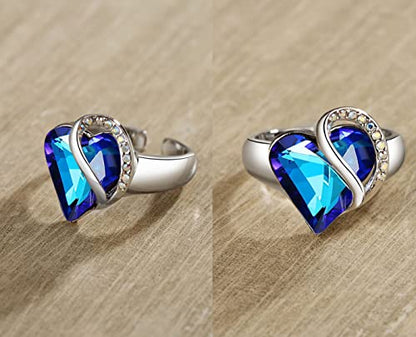 Leafael Infinity Love Women's Adjustable Crystal Heart Ring with Birthstone Crystals Healing Stones, Jewelry Gifts for Women, Birthdays Valentine's Day, Silver-Tone, Open End, Size 6.5-8 - color: 10b-September-Health-Rainbow Sapphire Blue