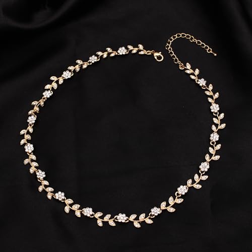 Austrian Crystal Rhinestone Choker Necklace Elegant Flower Leaf Chain Necklace Jewelry for Party Prom Costume Accessories for Women - color: White-Gold Plated