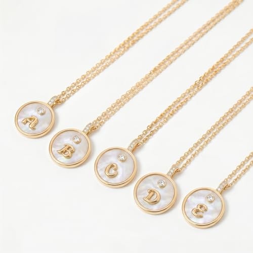 Initial Necklaces for Women Mother of Pearl Gold Letter Necklace Pendant - color: Letter I