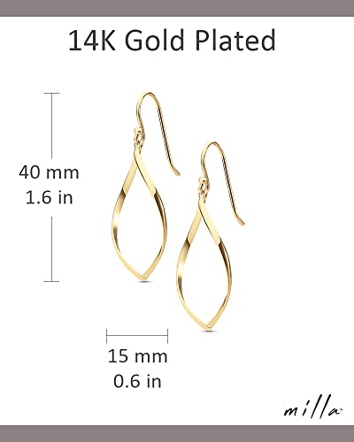 Milla Dainty Silver Drop Earrings for Women and Dangling Gold Earrings | Hypoallergenic, Easy to Wear, Available in 14K Gold, Rose Gold, or Silver Plated Finish, Different Designs - color: Marquise Drop / 14K Gold Plated
