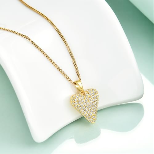 Rnivida Small Cz Pave Puff Heart Necklace for Women - color: L Heart - Gold