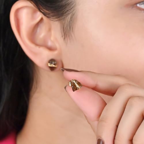 Gempires Wire Wrapped Raw Gemstone Stud Earrings for Women, Birthstone | Handmade wire-wrapped raw gemstone stud earrings — choose from stones and birthstones, artisan raw crystals on gold. - style: Smoky Quartz