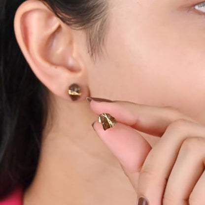 Gempires Wire Wrapped Raw Gemstone Stud Earrings for Women, Birthstone | Handmade wire-wrapped raw gemstone stud earrings — choose from stones and birthstones, artisan raw crystals on gold. - style: Smoky Quartz