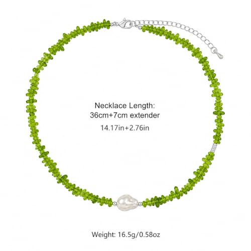 Green Resin Chip Bead Necklace for Women, Faux Baroque Pearl Choker Necklace, Nature Inspired Statement Jewelry for Beach Vacation