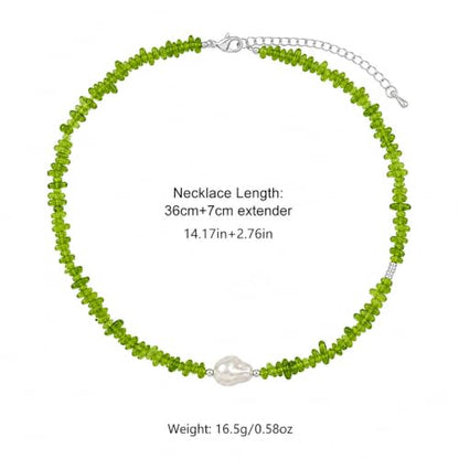 Green Resin Chip Bead Necklace for Women, Faux Baroque Pearl Choker Necklace, Nature Inspired Statement Jewelry for Beach Vacation