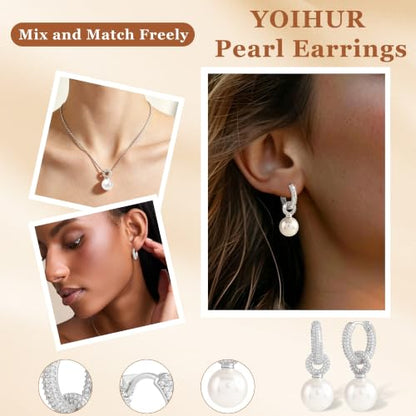 YOIHUR Drop Dangle Pearl Earrings for Women, Dainty 14K Gold Plated Pearl Hoop Earrings Hypoallergenic Wedding Pearls Dangle Earrings Jewelry Gift for Women Bridal - color: Gold-Elegant and Atmospheric Pearl Earrings