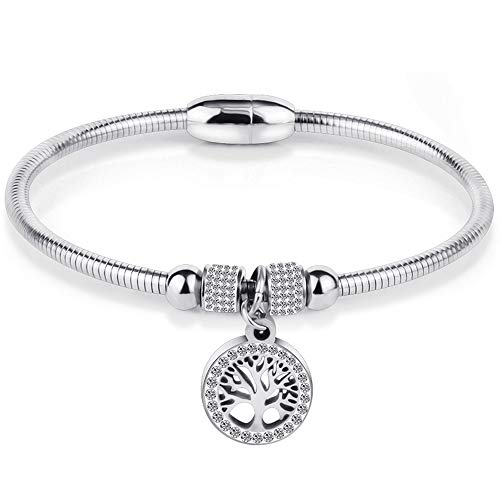 Jude Jewelers Stainless Steel Tree of Life Charm Bangle Bracelet Cocktail Party Anniversary - color: Silver