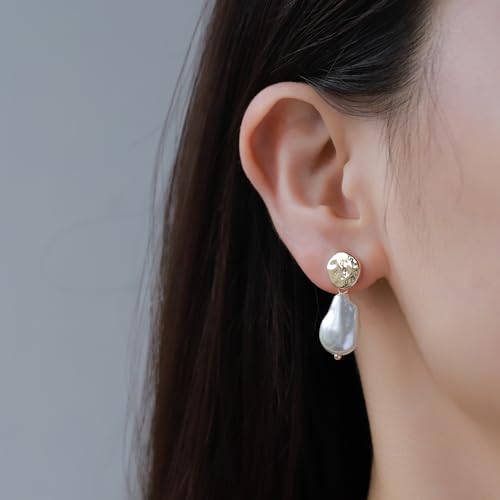 Statement Pearl Dangle Earrings,Gold and Large Pearl,Luxury Chandelier Organic Style Earrings - color: N gold and white