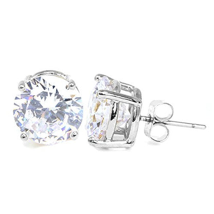 Stainless Steel Round Cut Cubic Zirconia Stud Earrings With Clear Case - Gold, Silver (3mm~12mm) - color: 12mm-Silver