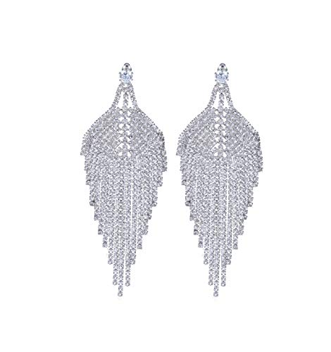 Silver Rhinestone Crystal Bridal Chandelier Long Tassels Dangle Earrings for Wedding - color: A-3