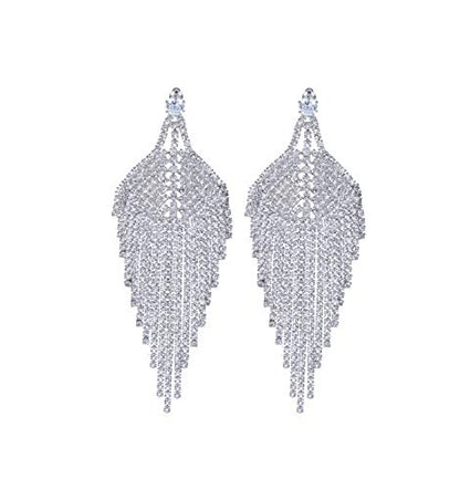 Silver Rhinestone Crystal Bridal Chandelier Long Tassels Dangle Earrings for Wedding - color: A-3
