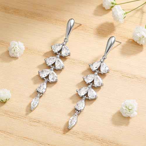 Sonateomber Gold Silver Pearl Rhinestone Dangle Earrings for Women, Elegant CZ Leaf Butterfly Bridal Earings Prom Wedding Fashion Jewelry Gift - color: Cubic Zirconia Silver