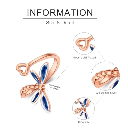 Dragonfly Toe Ring for Women 925 Sterling Silver Dragonfly/Butterfly/Cat/Paw Toe Rings Adjustable Open Ring for Women Christmas Jewelry Gift - color: Dragonfly-Toe-Rose Gold