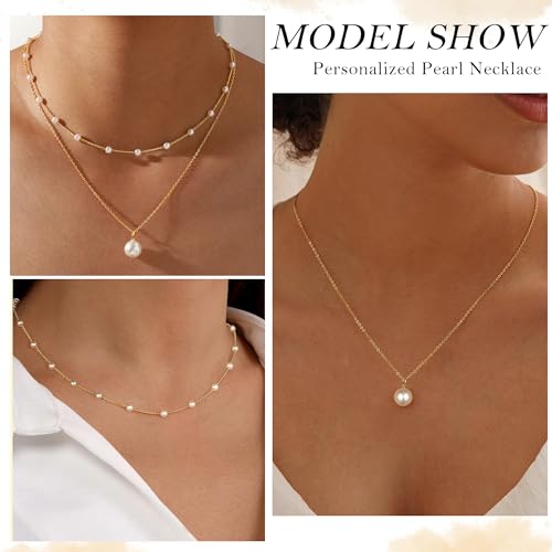 Ritach Pearl Necklaces for Women - Real Gold Plated Dainty Pearl Necklace Daisy Round Drop Pearl Choker Necklace Layered Gold Necklace for Women Teen Girls Bridesmaid Wedding Birthday Gifts - style: Gold-Layered Satellite Pearl