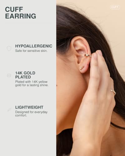 PAVOI 14K Gold Plated 925 Sterling Silver Round Huggie Ear Cuff Earrings for Women | Clip On Cartilage Cuff Earrings - style: Wide