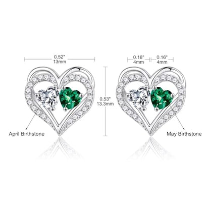 Heart Earrings for Women - Birthstone Earrings | 925 Sterling Silver, Stud Earrings, Gift Box Packaging, Anniversary Birthday Gifts for Women Wife Girlfriend Mom - color: 04-05-Apr-May Birthstone