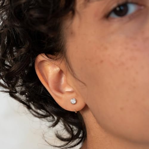 CHIC & ARTSY 925 Sterling Silver Half Hoop Earrings for Women, Dainty Huggie Hoops with Synthetic Opal, Moonstone, CZ & Gemstones, Lightweight Comfort Fit Everyday Elegant Jewelry - color: CZ/White
