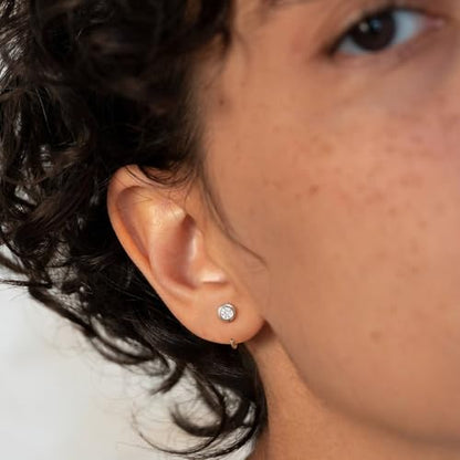 CHIC & ARTSY 925 Sterling Silver Half Hoop Earrings for Women, Dainty Huggie Hoops with Synthetic Opal, Moonstone, CZ & Gemstones, Lightweight Comfort Fit Everyday Elegant Jewelry - color: CZ/White
