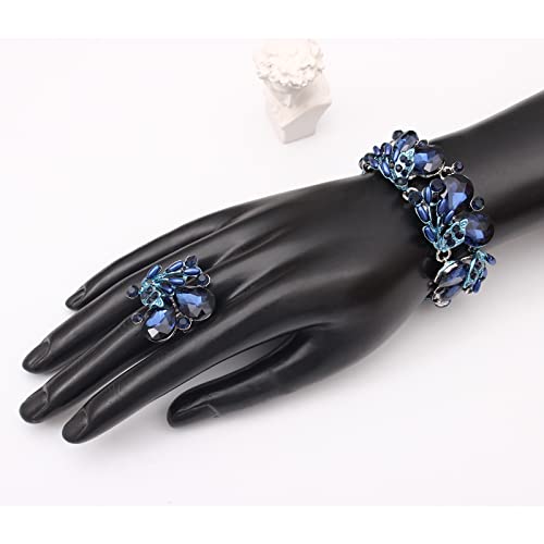 Jewelry Set for Women, Statement Necklace Dangle Earrings Bracelet Ring, White/KC Gold Plated Jewelry Set with Rhinestone Pearl Crystal Wedding Party Jewelry for Bridal Bridesmaid - color: Deep Blue-Platinum Plated