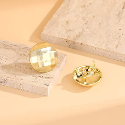 Gold Stud Earrings for Women, Trendy Geometric 14K Gold Plated CZ Crystal Stud Lightweight Hypoallergenic Jewelry for Her - color: Round
