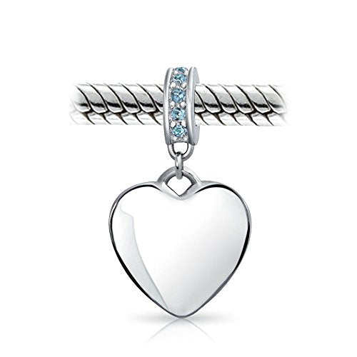 Bling Jewelry .925 Sterling Silver Blue Crystal Accent Bale Heart Shape Dangle Bead Charm for Bracelet - color: Light Blue