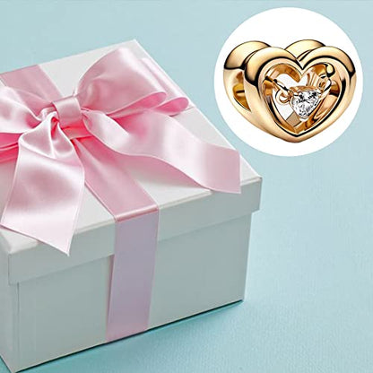Jewelry Love Heart Charms for Women Bracelets and Necklaces | 925 Sterling Silver,Mother's Day Birthday Christmas - color: Gold Radiant Heart Floating Stone Charm