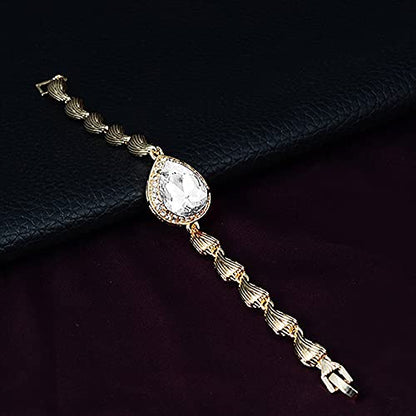 Womens Luxury Africa Dubai 18k Gold Plated Jewelry Sets Wedding Rhinestone Crystal Bib Statement Necklace Earrings Set for Brides Party Prom - color: White