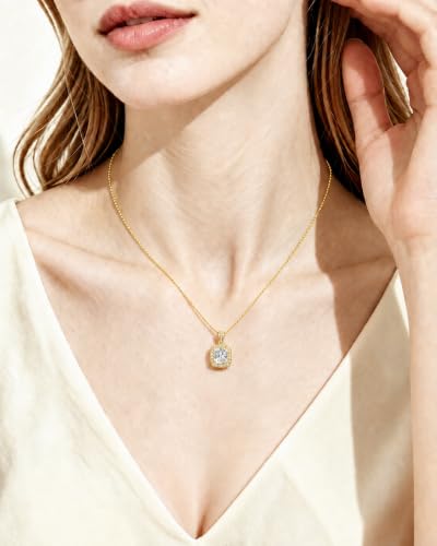 Moissanite Cushion Cut Pendant Necklace for Women - color: Gold, size: 2ct, style: Cushion Cut