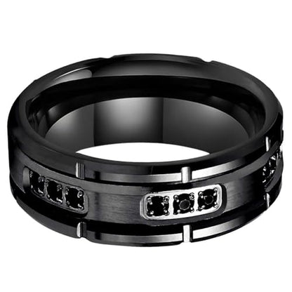 TUTISS 8mm Silver/Black Tungsten Rings for Men Women Promise Engagement Eternity Wedding Bands Black Cubic Zircon Stone Inlay All Around Matte Finish Comfort Fit - color: 8mm Black Tungsten