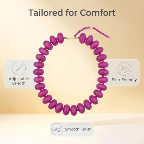 Chunky Beaded Statement Necklace for Women, Colorful Rondelle Bead, Bohemian Style, Adjustable Length, Summer Beach Accessory - color: Lavender