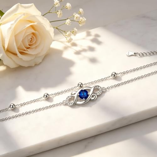 Dorunmo Birthstone Infinity Love Bracelet for Women 925 Sterling Silver Sparkling Gemstone Double Layered Adjustable Bracelets Birthday Jewelry Gifts for Mom Women - color: 09-Sep-Sapphire