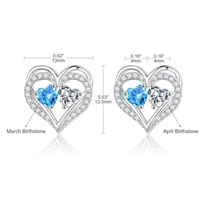 Heart Earrings for Women - Birthstone Earrings | 925 Sterling Silver, Stud Earrings, Gift Box Packaging, Anniversary Birthday Gifts for Women Wife Girlfriend Mom - color: 03-04-Mar-Apr Birthstone
