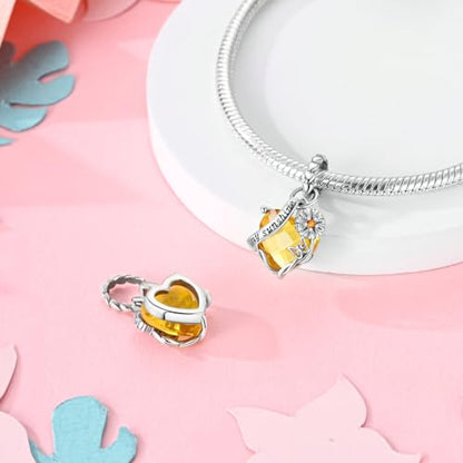 925 Sterling Silver Charm for Bracelet Necklace Women Dangle Pendant Beads | Love Faith Mom Ocean travel Butterfly Party Charm Beads Pendants DIY Jewelry Gift - color: CZ Heart Sunflower charm