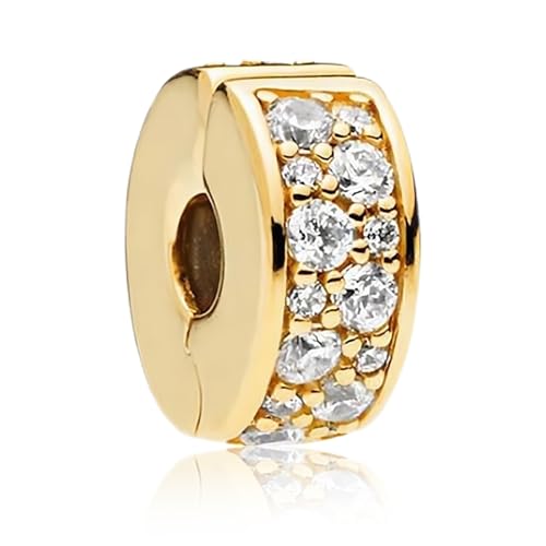 14K Gold Plated Silver Charms for Pandora, Women Heart Family Love Pet Animal Bead Dangle for Bracelets Necklace Jewelry Gift - color: B-Golden Clip
