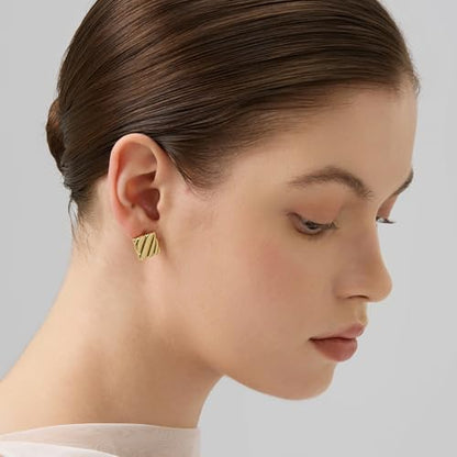 18K Gold Plated Huggie Hoop Earrings for Women, 925 Sterling Silver Post, Hypoallergenic Small Earrings - color: Maple Gold Studs