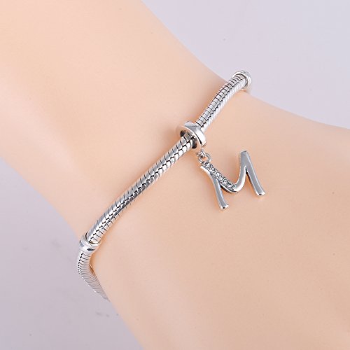925 Sterling Silver Initial Charm fits Pandora, Gift for Mom Wife | Christmas,Birthday,Mother's Day, Anniversary, Valentine's Day - color: Letter M