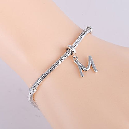 925 Sterling Silver Initial Charm fits Pandora, Gift for Mom Wife | Christmas,Birthday,Mother's Day, Anniversary, Valentine's Day - color: Letter M