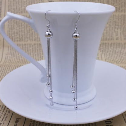 925 Sterling Silver Dangle Earrings with Charms Heart, Water drop, Moon, Star Long Drop Earring for Women Jewelry Gifts Hypoallergenic - color: beads tassel