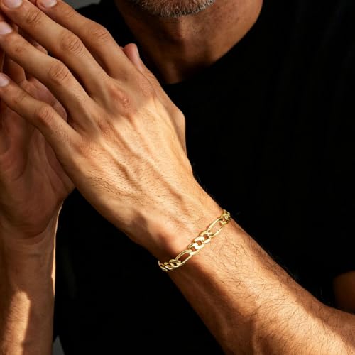 14K Gold Figaro Bracelet for Men Women 6mm/8mm, Non-Tarnish Lobster Clasp | Diamond-Cut Figaro Link Bracelet, 7.5/8/8.5in Gold Chain, Hypoallergenic, Trendy Dainty Jewelry Gift - size: 8mm Figaro Bracelet