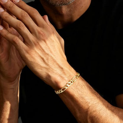 14K Gold Figaro Bracelet for Men Women 6mm/8mm, Non-Tarnish Lobster Clasp | Diamond-Cut Figaro Link Bracelet, 7.5/8/8.5in Gold Chain, Hypoallergenic, Trendy Dainty Jewelry Gift - size: 8mm Figaro Bracelet